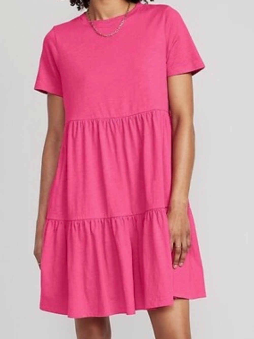 Old Navy Pink Tiered Babydoll Dress Large Short Sleeve Flowy Casual Summer
